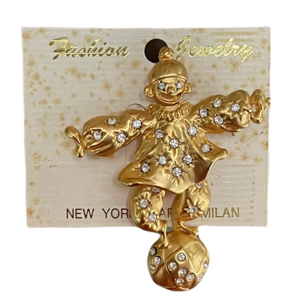 Luxury Brooch Clown Pin Whimsical Sparkling Diamonds Sparkly Crystal Rhinestones